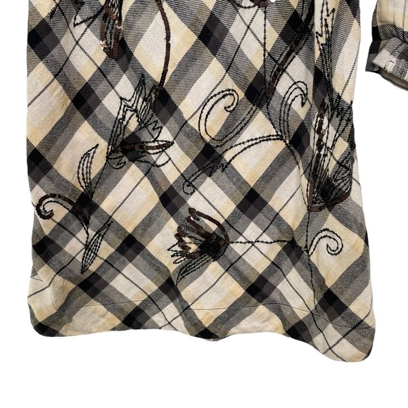 Soft Surroundings Tunic/Dress 100% Cotton Plaid Black/Grey Sequined 3/4 Sleeve S - Picture 7 of 16